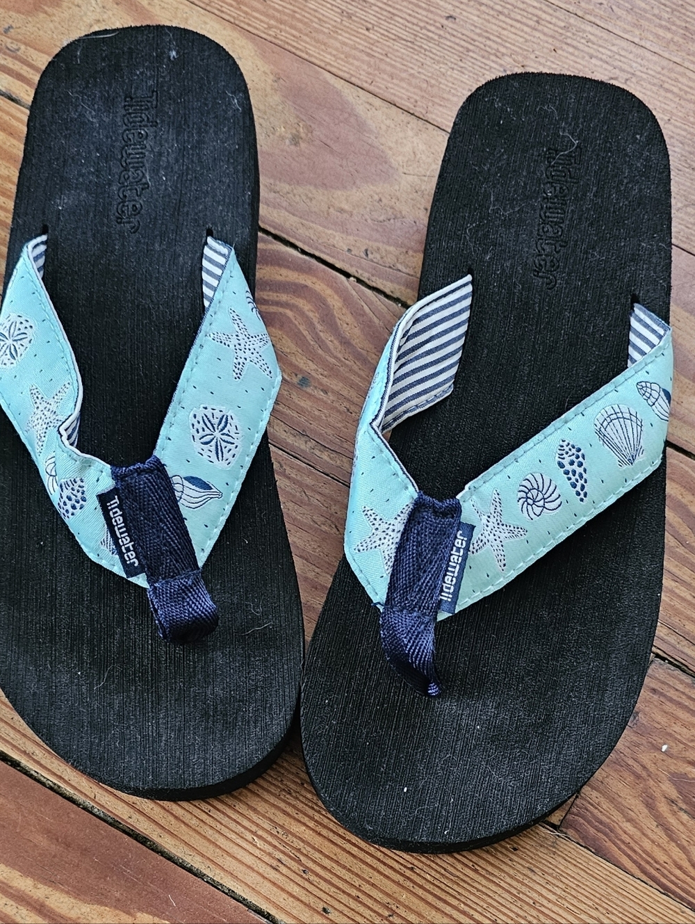 Tidewater Flip Flops ~  Women's Size 6 ~ Aqua Seashell Flip Flop ~ Comfy Sole